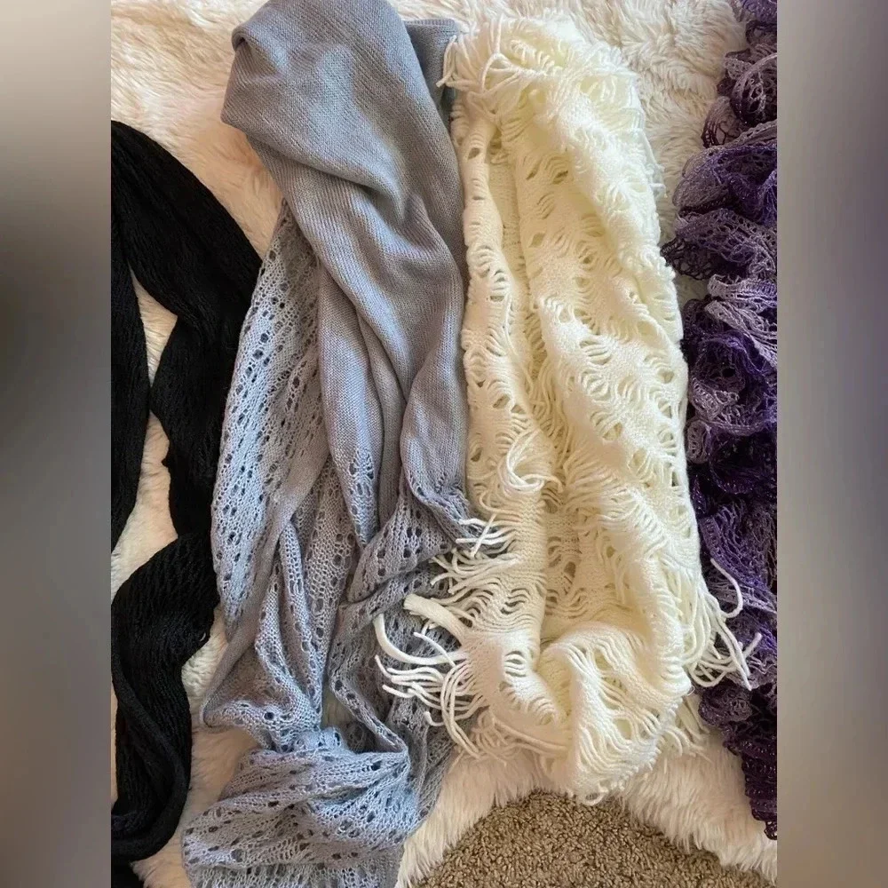 Infinity scarfs set of 5-cream, black, gray, purple